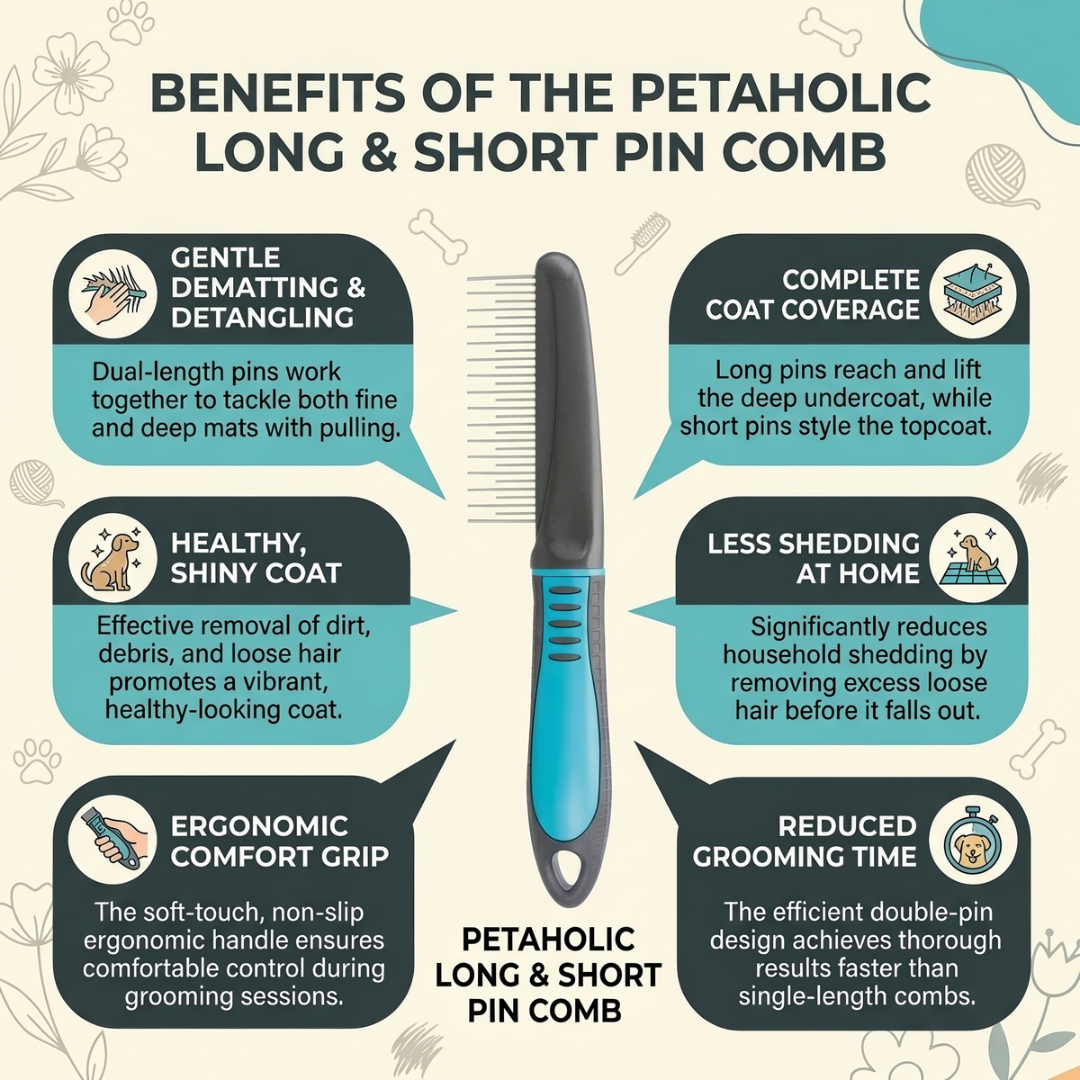 Petaholic Long & Short Pin Comb